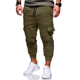 Men's Solid Color Casual Fashion Tether Elastic Multi Pocket Sweatpants 03839355X