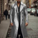 Men's Vintage Leather Solid Color Mid Length Leather Coat 35506675X