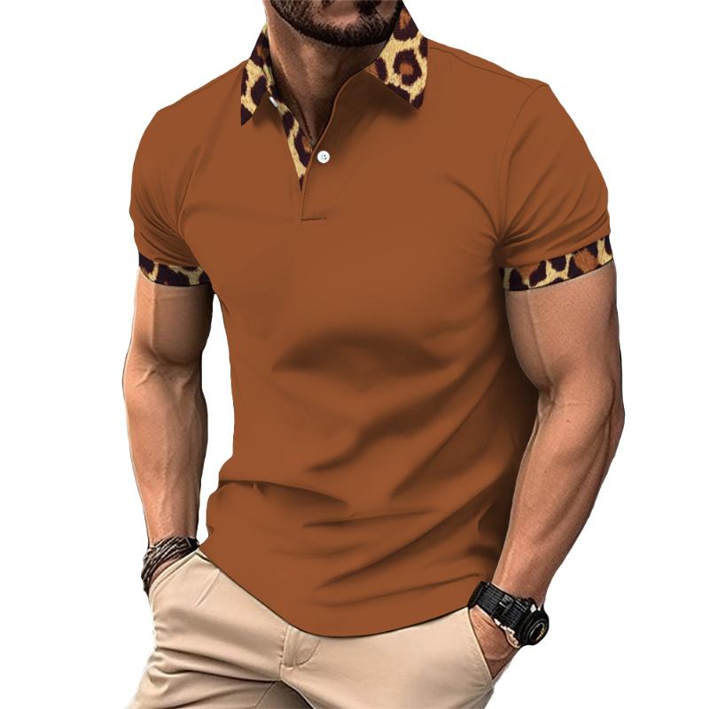 Men's Vintage Leopard Print Patchwork Lapel Polo Shirt 69446019TO