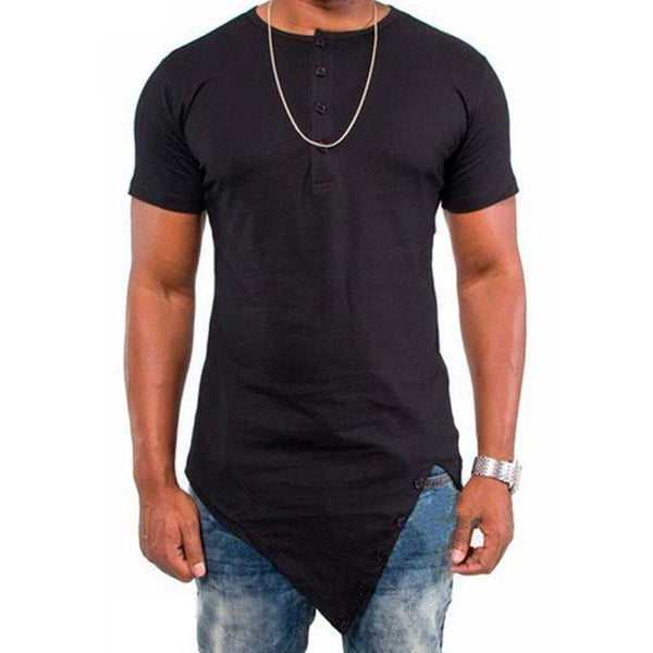 Men's Irregular Hem Solid Color Short-sleeved T-shirt 99352055X
