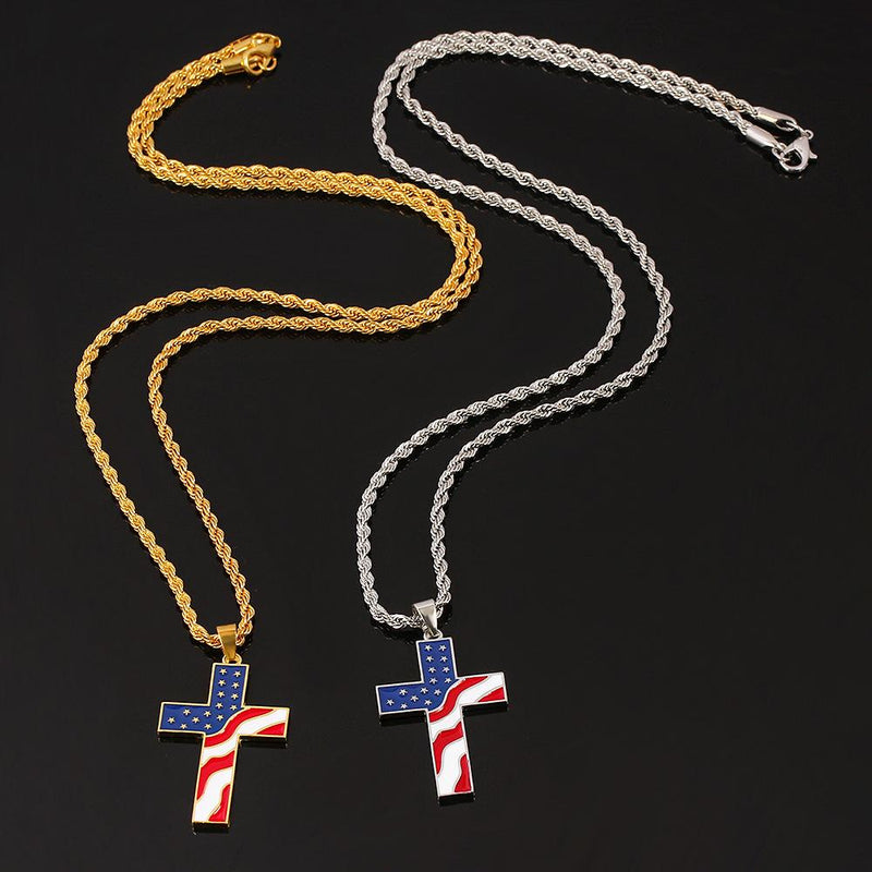 Vintage Casual American Flag Cross Necklace 65735606TO