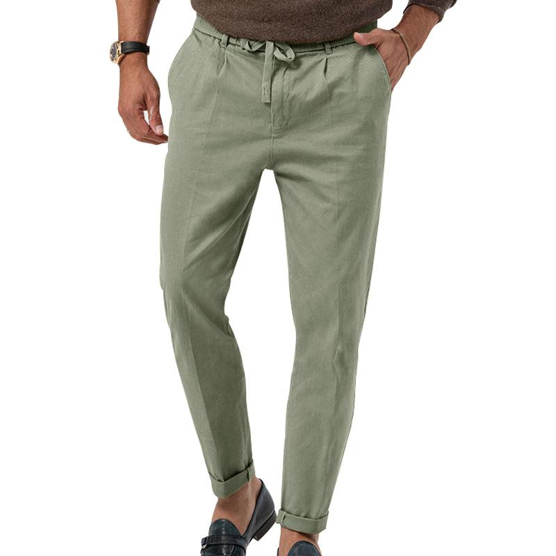 Men's Solid Color Drawstring Elastic Waist Straight Trousers 06224392Z