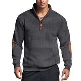 Men's Solid Color Textured Small Square Stand Collar Long Sleeve Sweatshirt 53736615Z