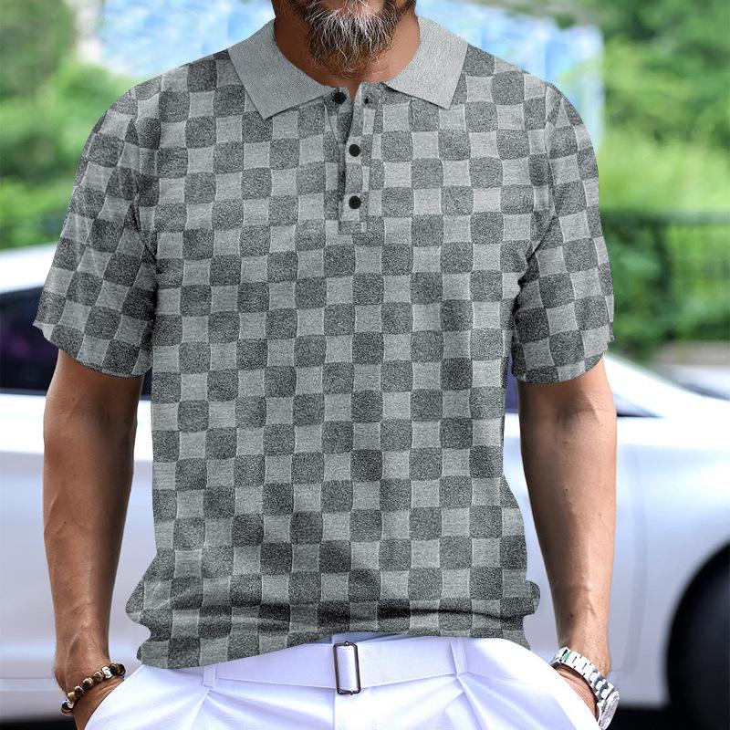 Men's Casual Jacquard Small Checkered Polo Shirt 85091316TO