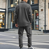 Men's Fleece Warm Lapel Jacket And Cargo Pants Set 16565882Y