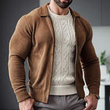 Men's Retro Casual Solid Color Zipper Lapel Knitted Cardigan 19798024TO