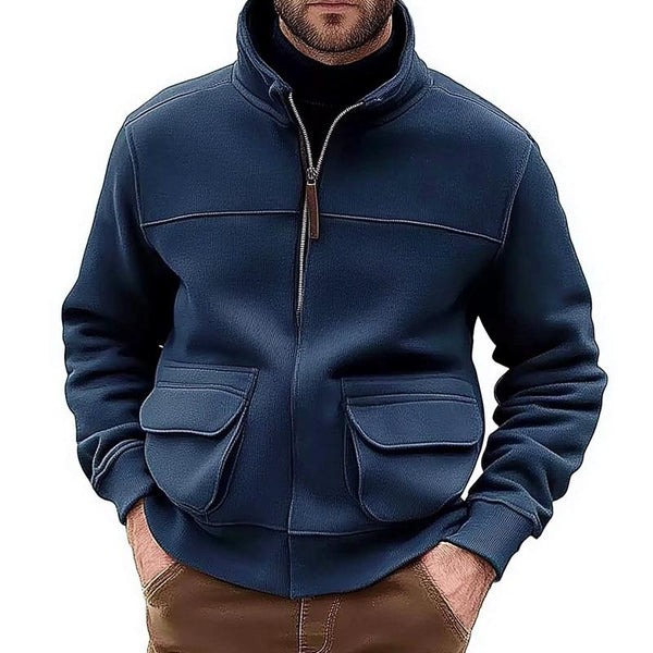 Men's Solid Collar Zip-Up Jacket 57901342U