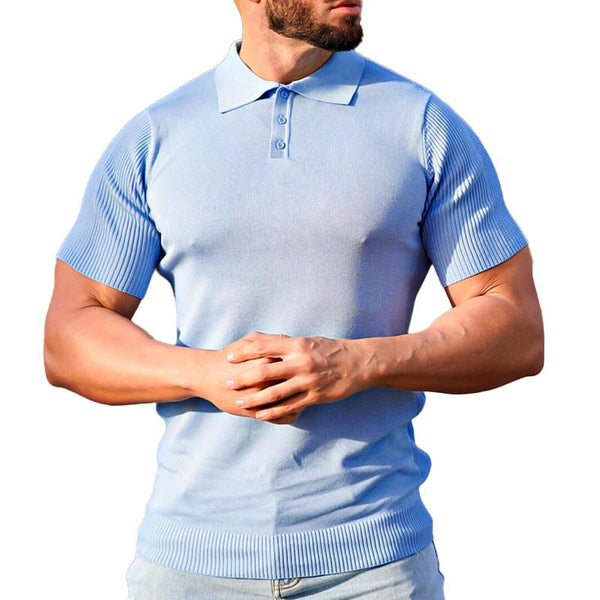Men's Solid Color Knitted Short-sleeved POLO Shirt 87262721X
