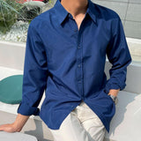 Men's Solid Color Lapel Long Sleeve Casual Shirt 15162929Z