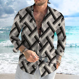 Men's Vintage Woven Print Stand Collar Long Sleeve Shirt 03788059TO