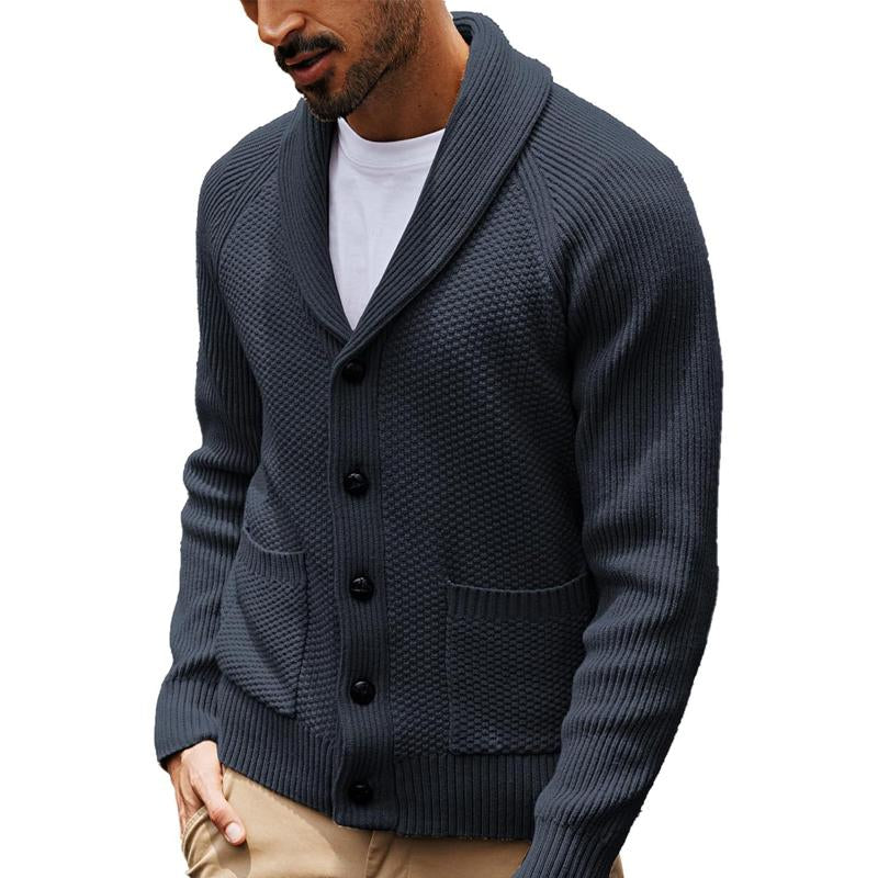 Men's Solid Color Casual Long Sleeve Lapel Knitted Cardigan 92167275X