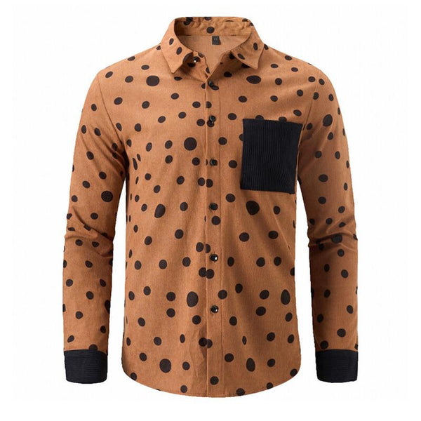 Men's Corduroy Vintage Casual Polka Dot Long Sleeve Shirt 81030705X