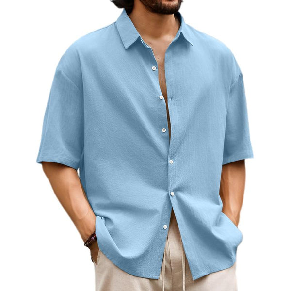 Men's Casual Solid Hawaiian Short Sleeve Shirt 27590616X