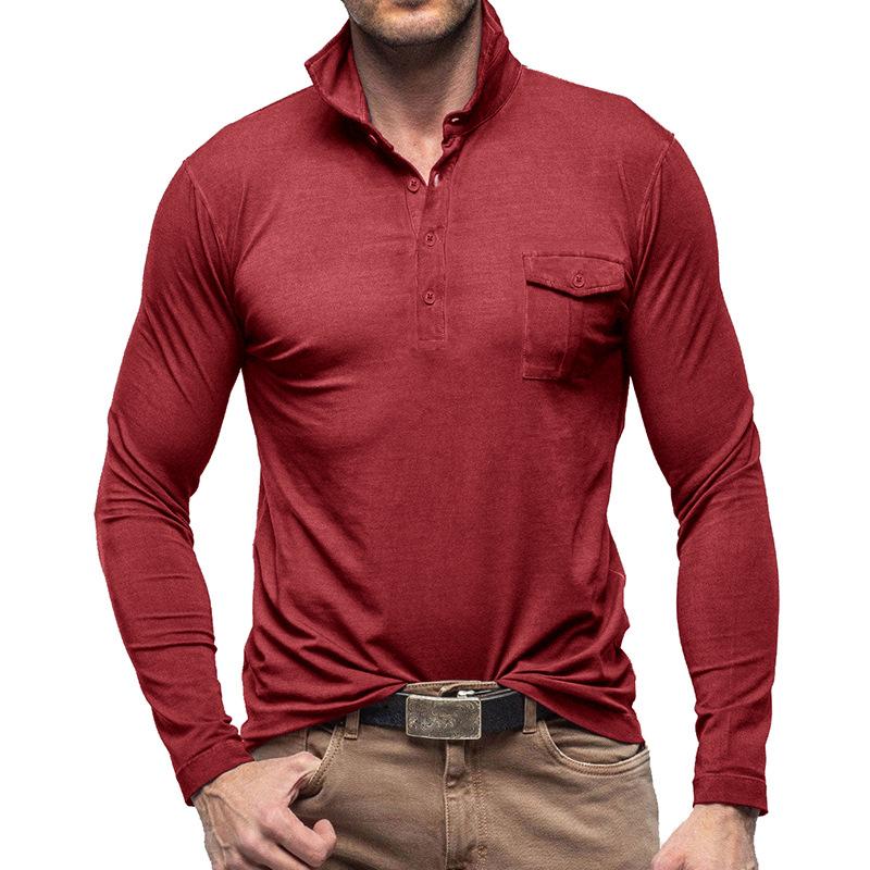 Lässiges, einfarbiges Poloshirt mit langen Ärmeln und Revers für Herren 33969571M
