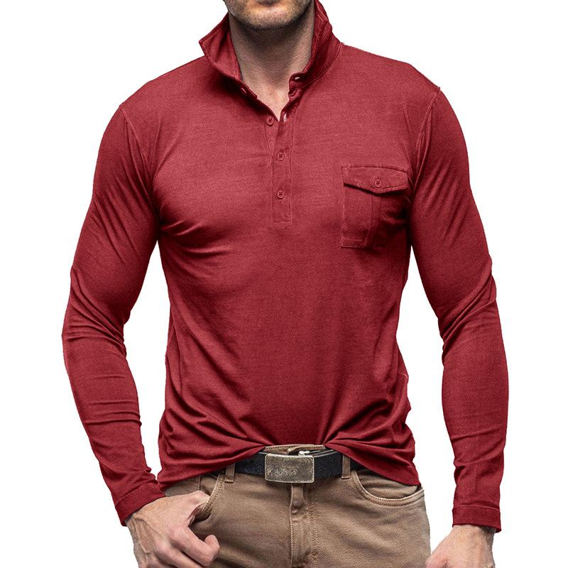 Men's Casual Solid Color Lapel Long Sleeve Polo Shirt 33969571M