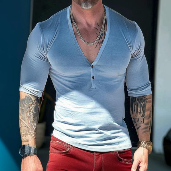 Men's Casual Retro Solid Color V-neck T-shirt 35434545TO