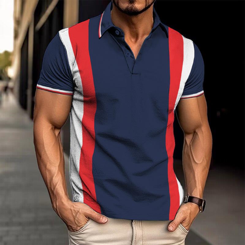 Men's Casual Striped Patchwork POLO Shirt 94716657TO