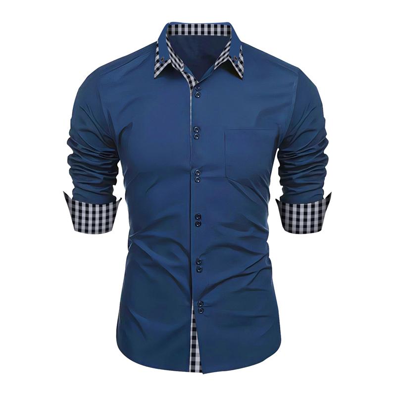 Men's Casual Plaid Color Block Long Sleeve Shirt 59735314Y