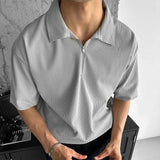 Men's Casual Vintage Striped Zipper Lapel T-Shirt 98734442TO
