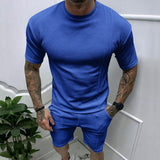 Men's Casual Solid Color Waffle Short-Sleeved T-Shirt Shorts Set 49546706Y