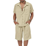 Men's Casual Short Sleeve Lapel Shirt Loose Shorts Set 60067252M