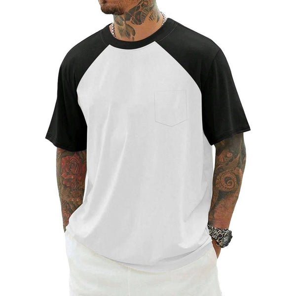 Men's Colorblock Raglan Chest Pocket Short Sleeve T-Shirt 29851346Y