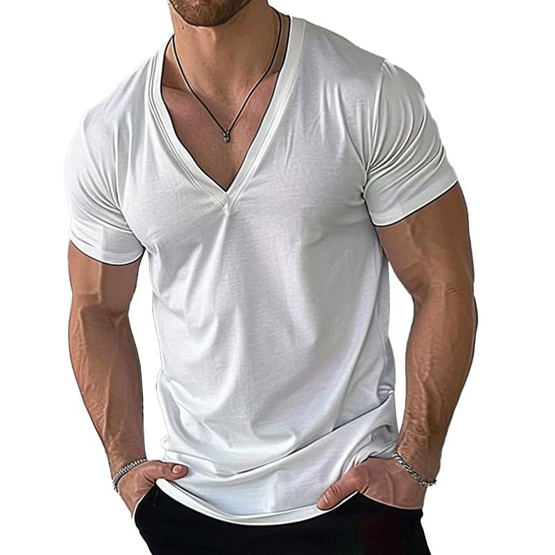 Men's Casual Cotton Blend V-Neck Short Sleeve T-Shirt 49508737M