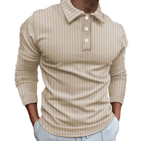 Men's Casual Striped Lapel Long Sleeve Button-Down Polo Shirt 17531195M