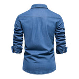 Men's Solid Color Casual Long Sleeve Denim Shirt 04585053X