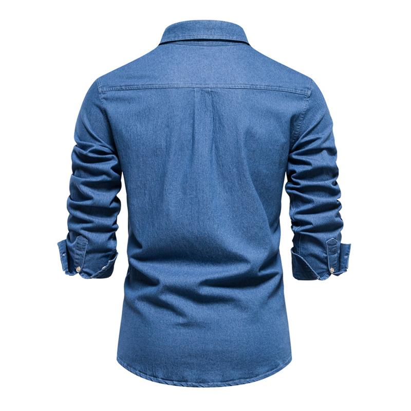 Men's Solid Color Casual Long Sleeve Denim Shirt 04585053X