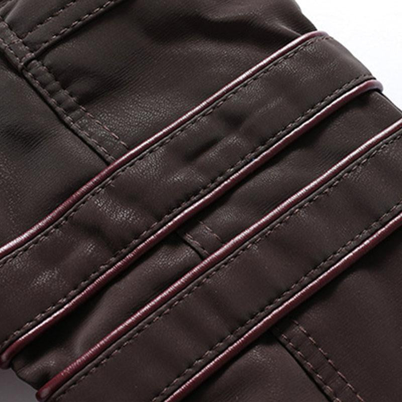 Men's Vintage Brushed Suede Stand Collar Fleece Lining Leather Biker Jacket 56524241M