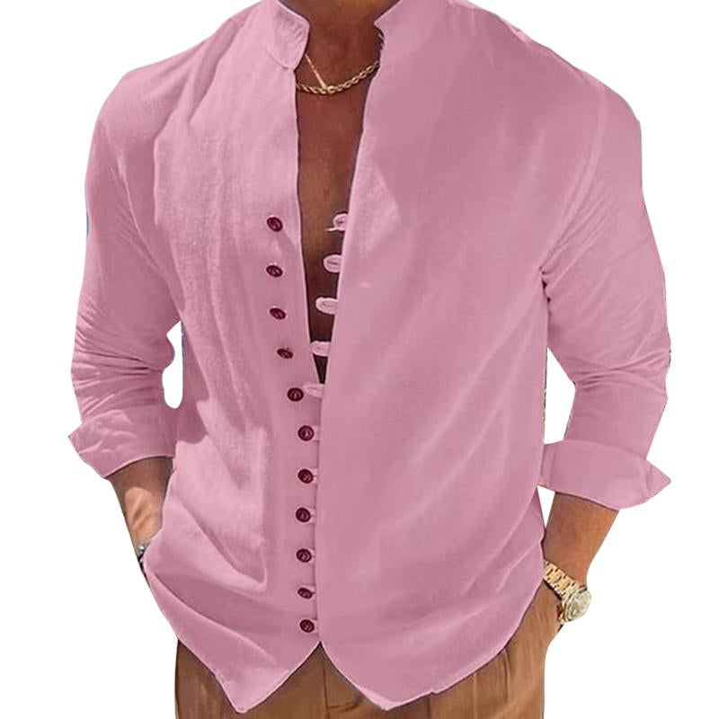 Men's Casual Solid Color Stand Collar Long Sleeve Shirt 41743279Y