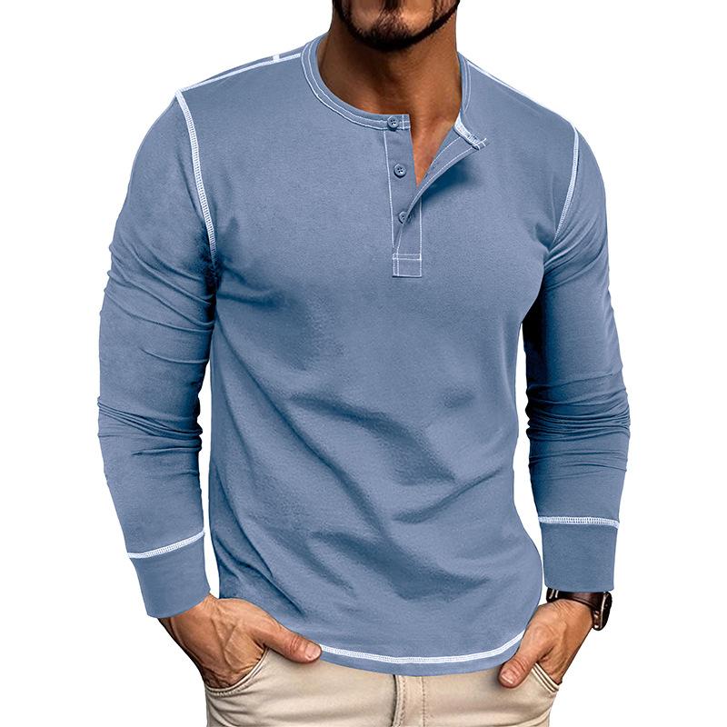 Men's Casual Colorblock Henley Collar Slim Fit Long Sleeve T-Shirt 95705154M