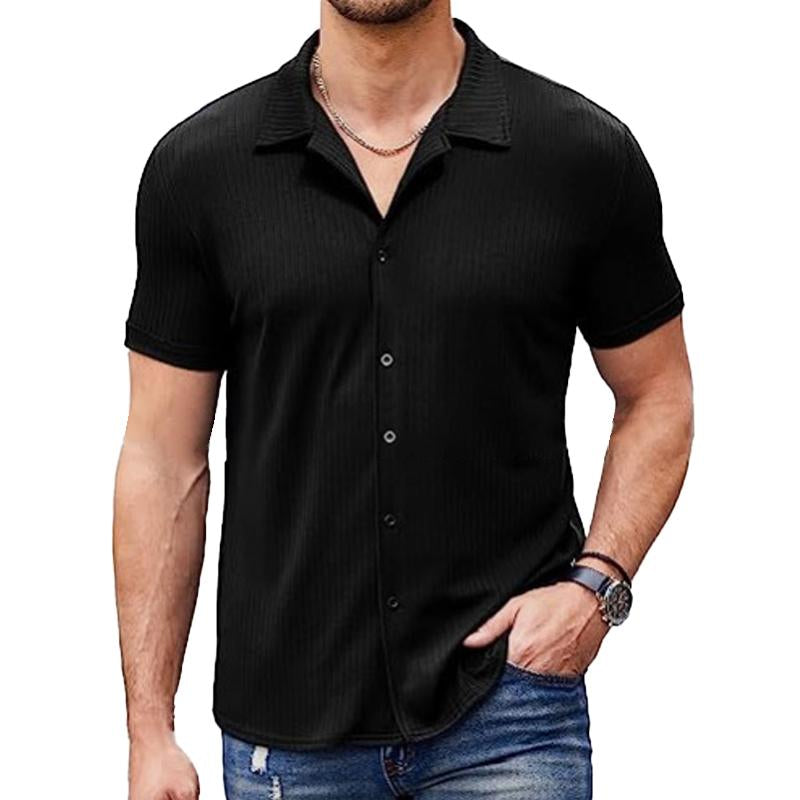Men's Casual Lapel Solid Color Short Sleeve Shirt 39288410Y