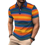 Men's Retro Colorful Striped Short Sleeve POLO Shirt 42056123TO