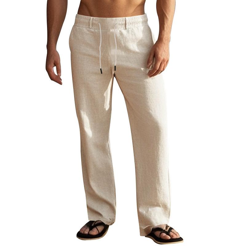 Men's Casual Solid Color Cotton Linen Loose Pants 19682760M