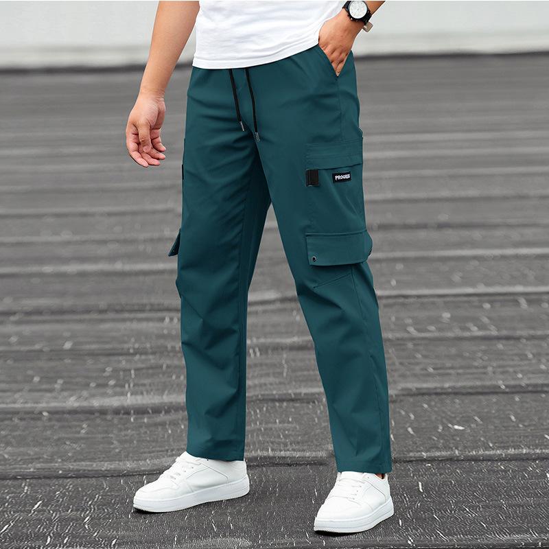Men's Solid Multi-pocket Elastic Waist Cargo Pants 35075353Z