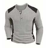 Men's Casual Striped Henley Neck Sweatshirt 83457168X