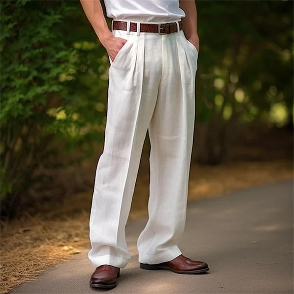 Men's Casual Cotton Linen Solid Color Slim Fit Suit Pants 70055430M