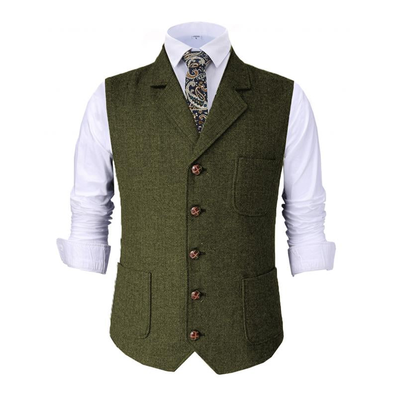 Men's Vintage Herringbone Notch Lapel Single Breasted Suit Vest 43372056M