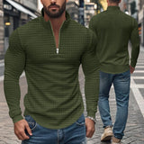 Men's Retro Long Sleeve Half Zip Plaid Stand Collar Sweatshirt 70936142X