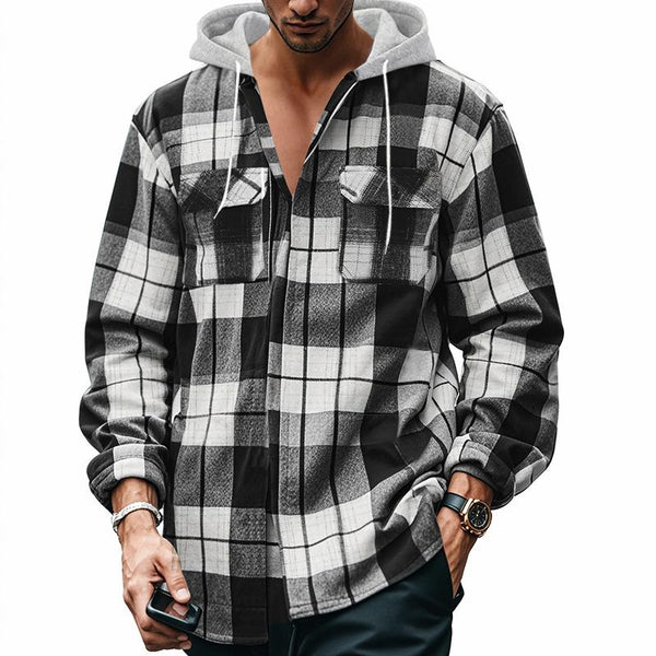 Men's Flannel Plaid Hooded Long Sleeve Casual Shirt 06533026Z