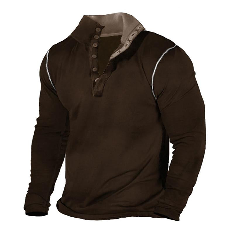 Men's Casual Stand Collar Solid Color Sports Long Sleeve Pullover Sweatshirt 20502109M