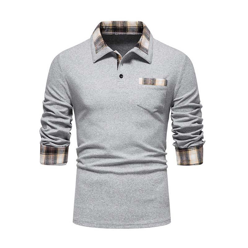 Men's Casual Lapel Slim Pocket Long Sleeve Polo Shirt 88198209K