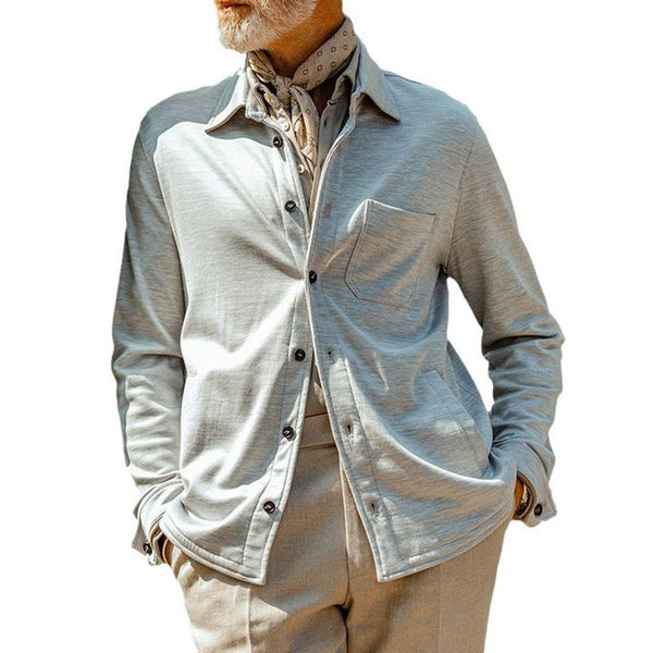 Men's Casual Solid Color Lapel Button-Down Long Sleeve Shirt 24233578M