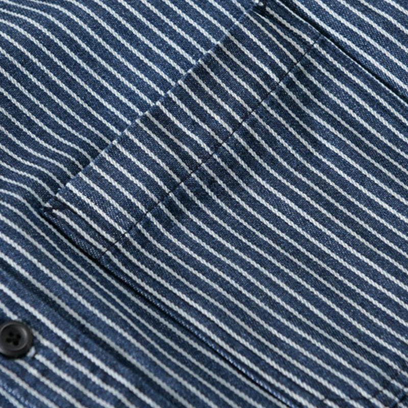 Men's Casual Stand Collar Striped Loose Denim Long Sleeve Shirt 90306406M