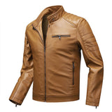 Men's Vintage Stand Collar Paneled Slim Fit Zipper Biker Jacket 73009698M