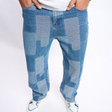 Men's Vintage Plaid Loose Wide Leg Pants Floor Mopping Jeans 10203806X