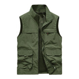 Men's Casual Stand Collar Zipper Multi-Pockets Quick-dry Workwear Vest 69045430M