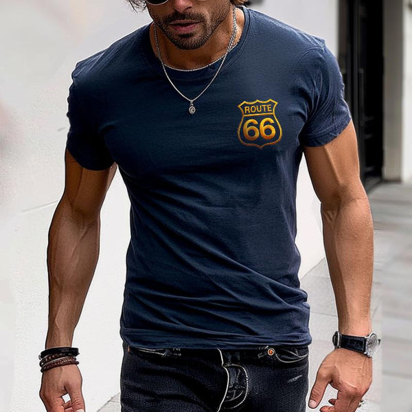 Men's Casual Embroidered Route 66 Short Sleeve T-Shirt 49392238TO